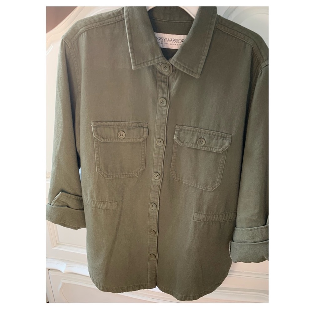 Gypsy Warrior Cotton Olive Utility Shirt Jacket - Picture 5 of 6